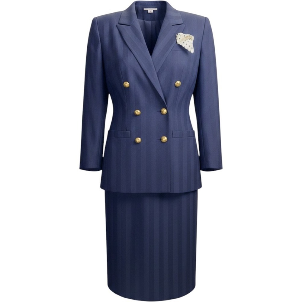 Vintage 80s Worthington Petite Navy Blue Blazer Double‎ Breasted Gold Buttons 6P